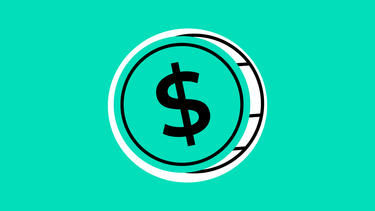 A coin illustration over a bright teal background