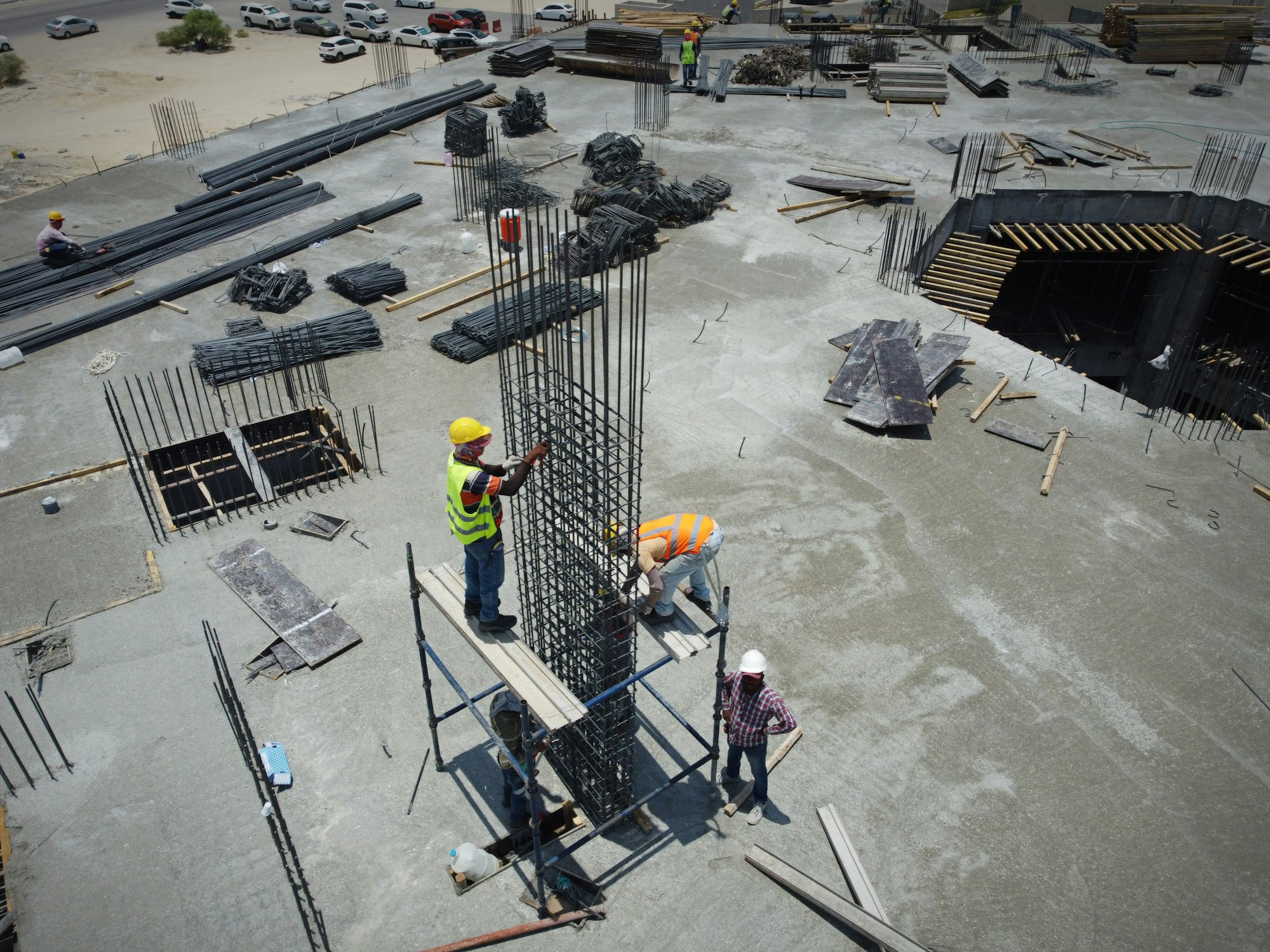 A crew of construction workers on a jobsite