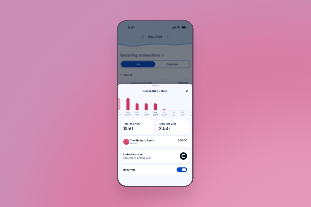 CakeClub screen showing tracked spending across categories in real time