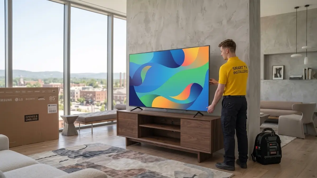 Table-top television setup on a media console