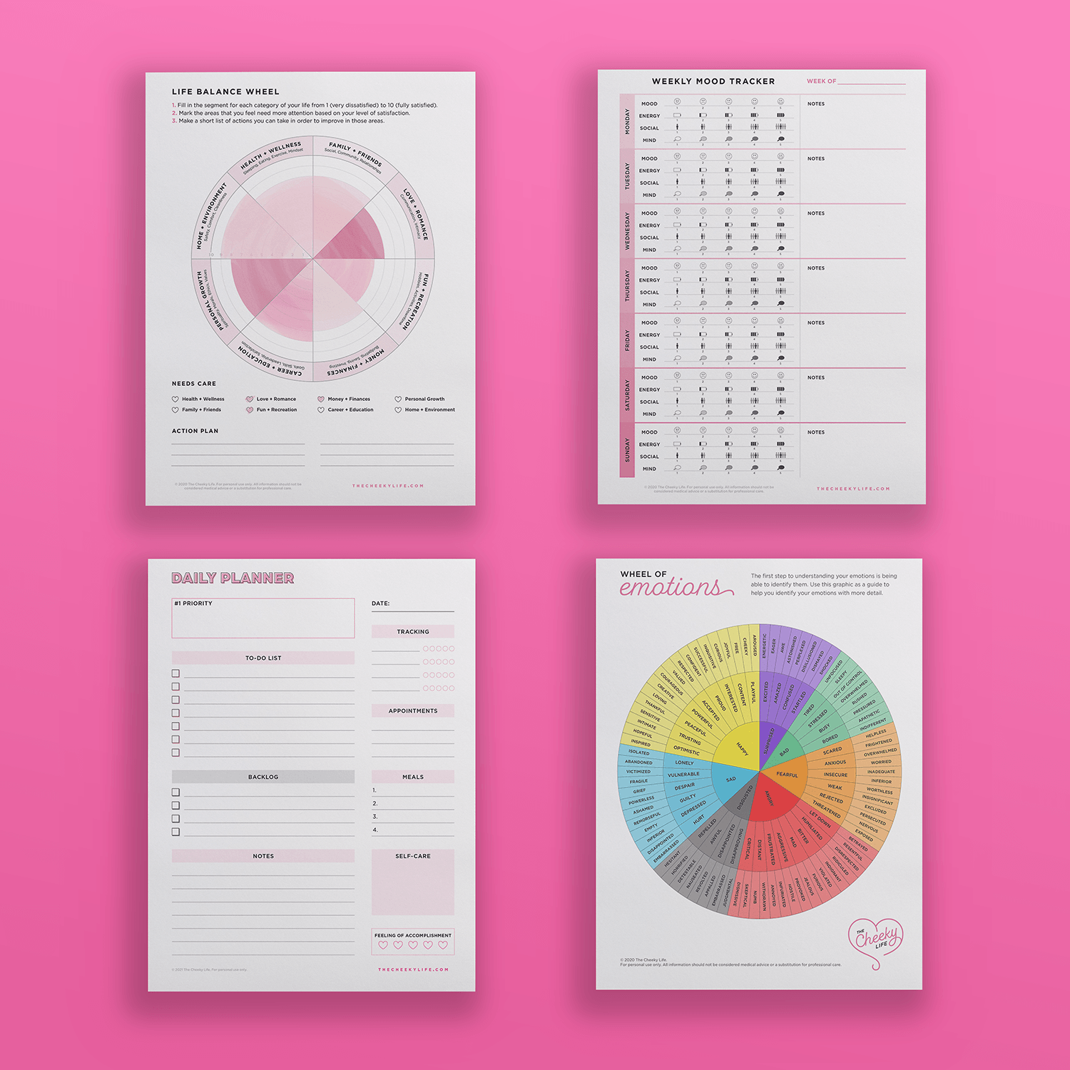 image of four digital download pages on a pink background