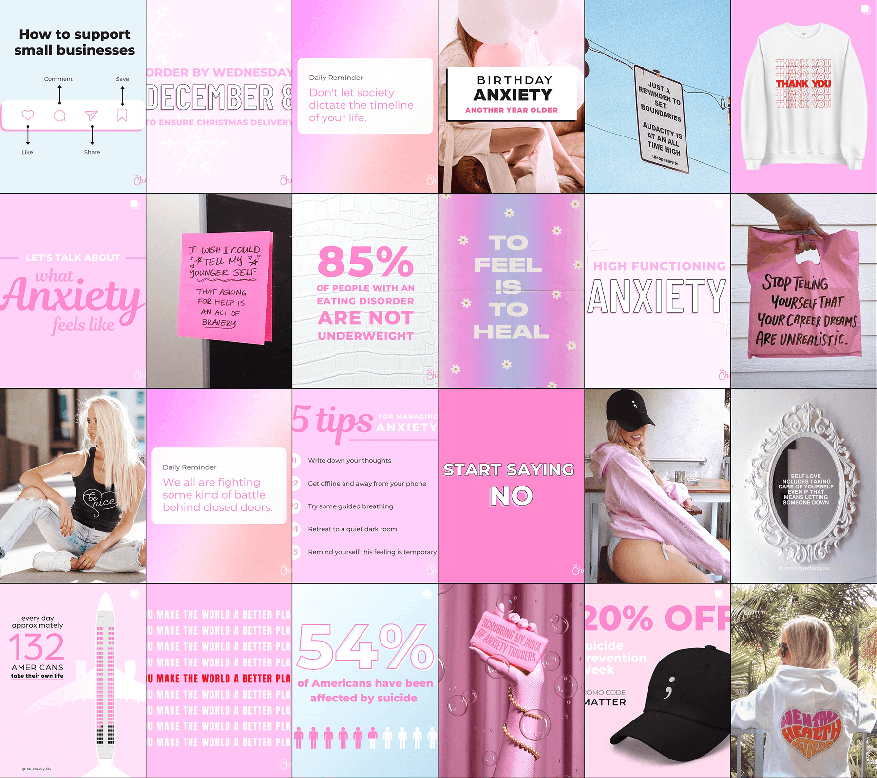 a collage image of the cheeky life social media posts