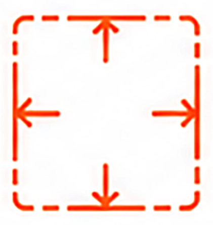 Red dashed square with arrows pointing outward from each side center indicating expansion or resizing.