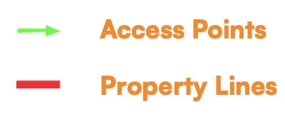 A legend with two items: a green arrow labeled Access Points and a red line labeled Property Lines.