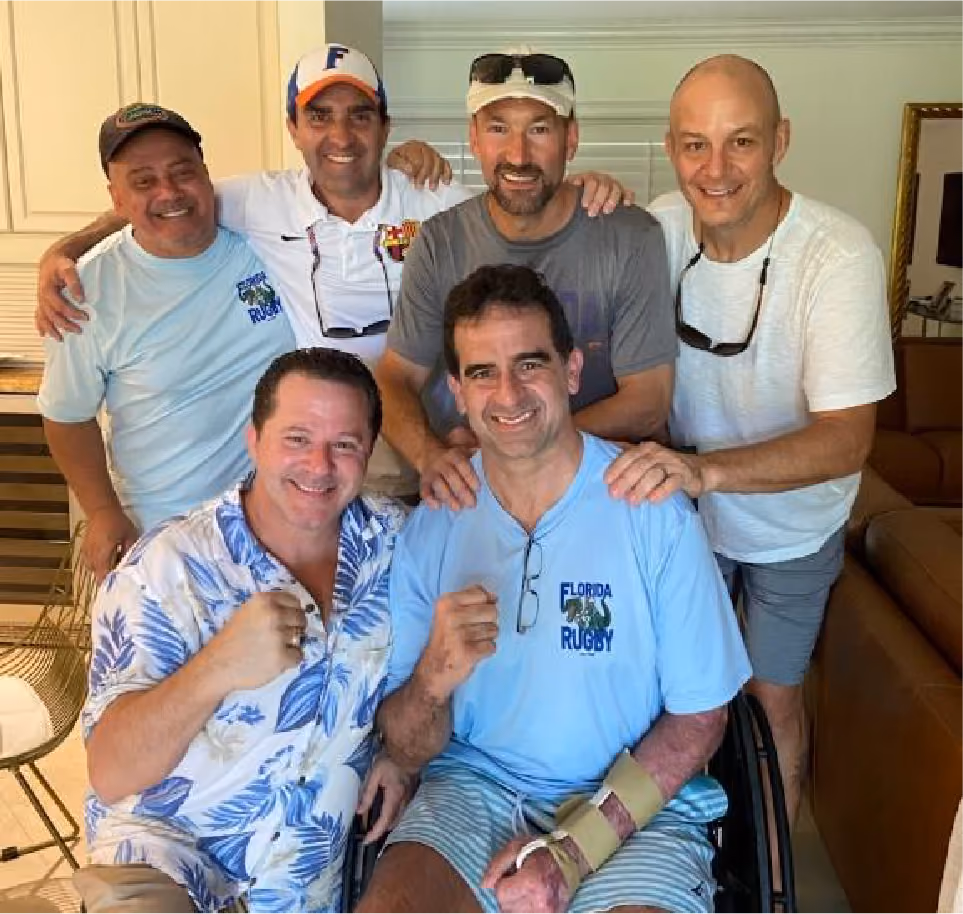 Mimmo Giambanco, Sebastian Tettamanti, Howard Ehrsam, Aaron Fields, Andy Favata, and Manny during his recovery.