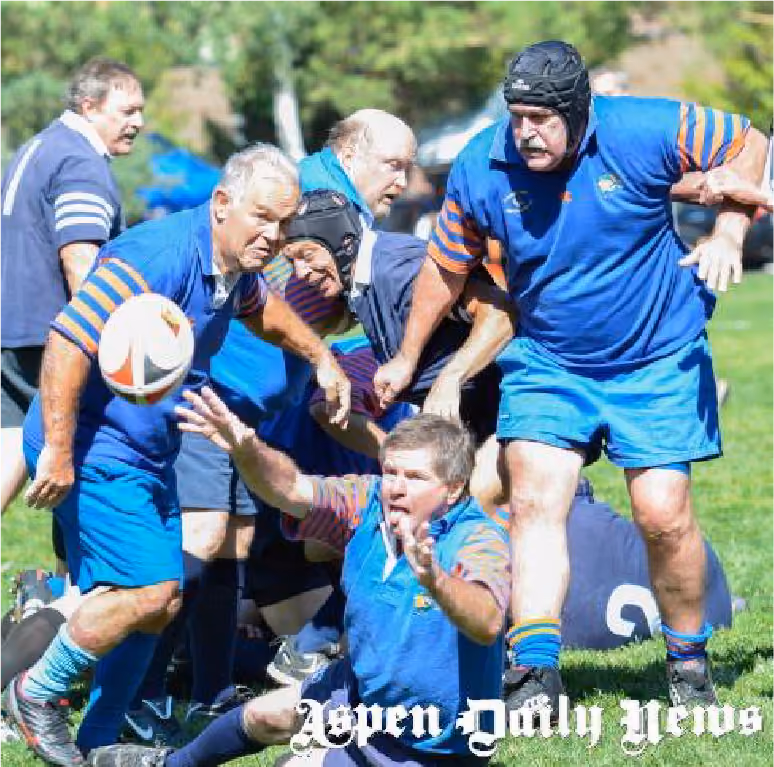 Dennis (far right) playing with UF old boys at the 2012 Aspen Ruggerfest.