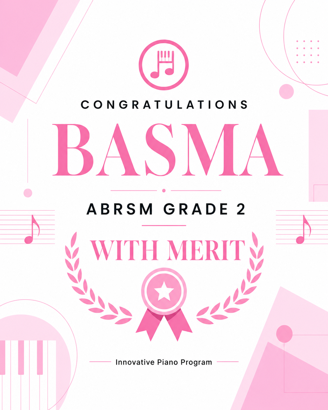 Basma M.'s ABRSM Grade 2 with Merit certificate
