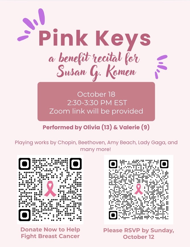 Olivia H. and Valerie H. at their breast-cancer-awareness fundraiser recital
