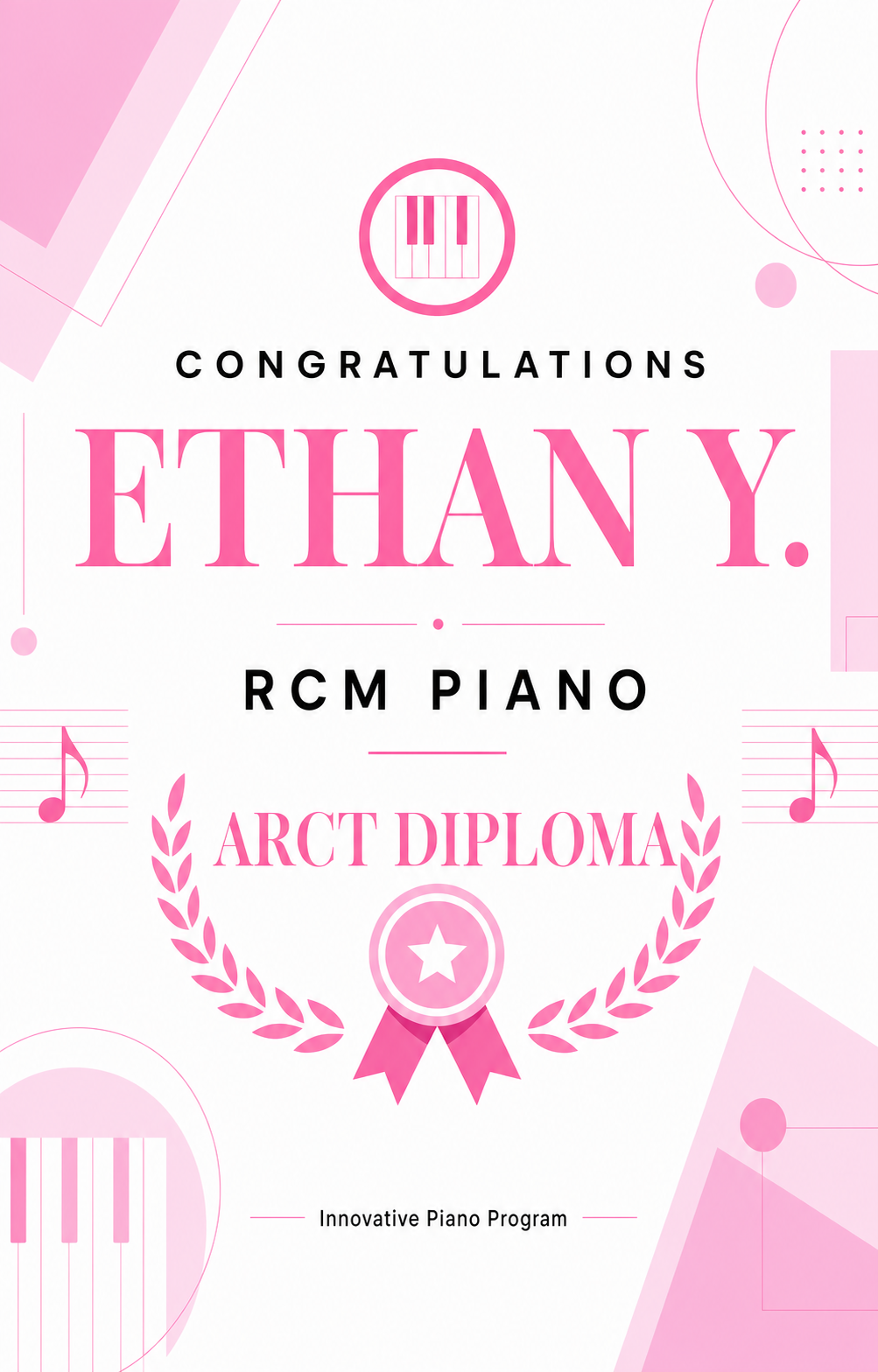 Ethan Y. with his RCM ARCT diploma result