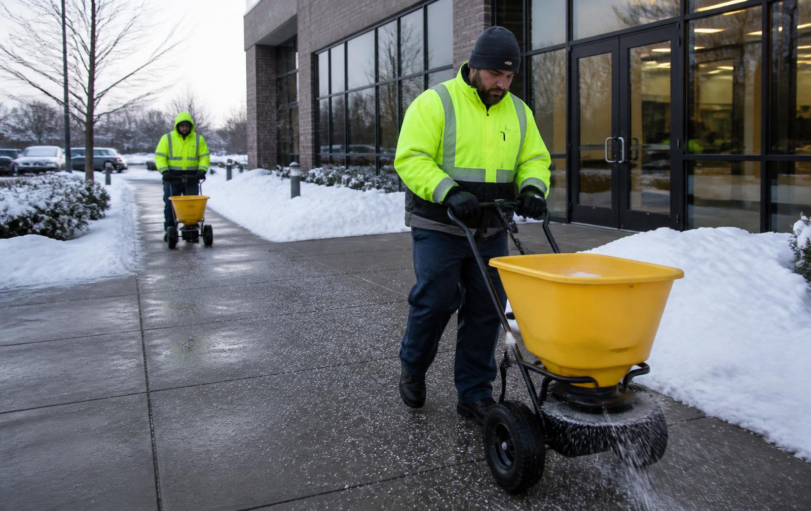 Bluevalley snow removal crew clearing a commercial property in the Greater Toronto Area