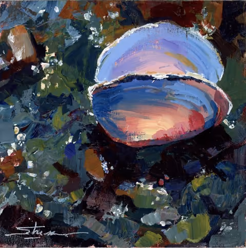 "Glowing Clam," 6 x 6 inch artwork