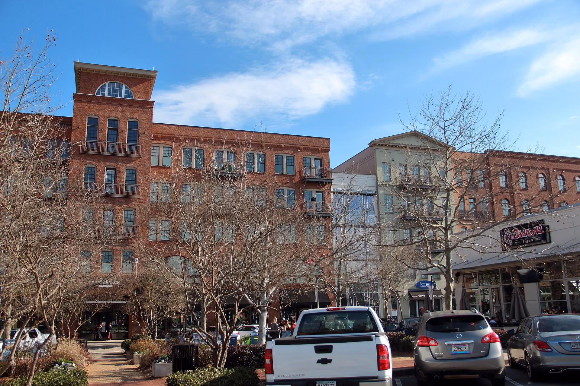 Brick buildings and shops in downtown Woodstock, Georgia