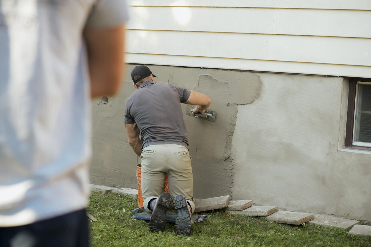 Foundation wall repair in progress