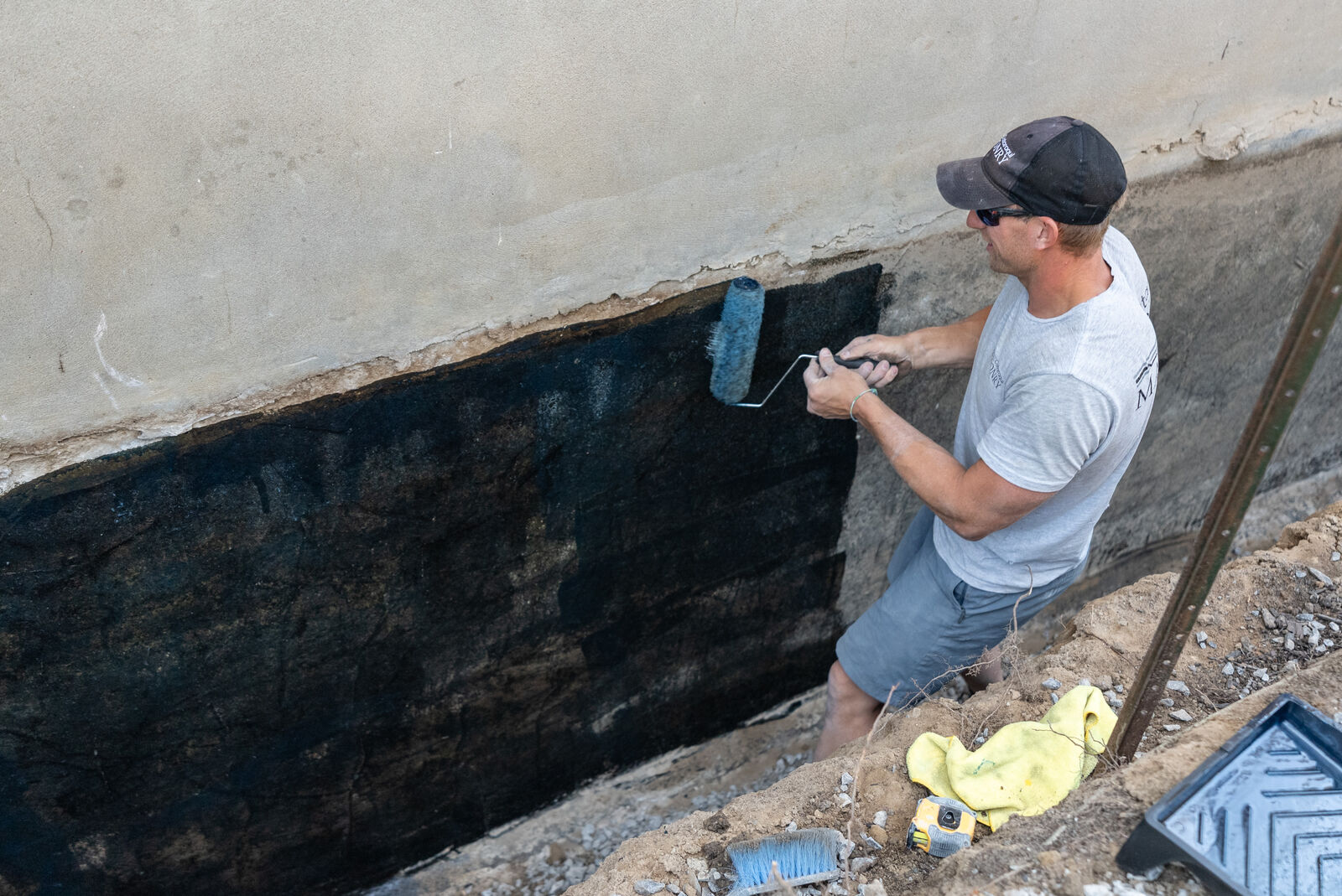 Rubberized coating applied to the foundation wall
