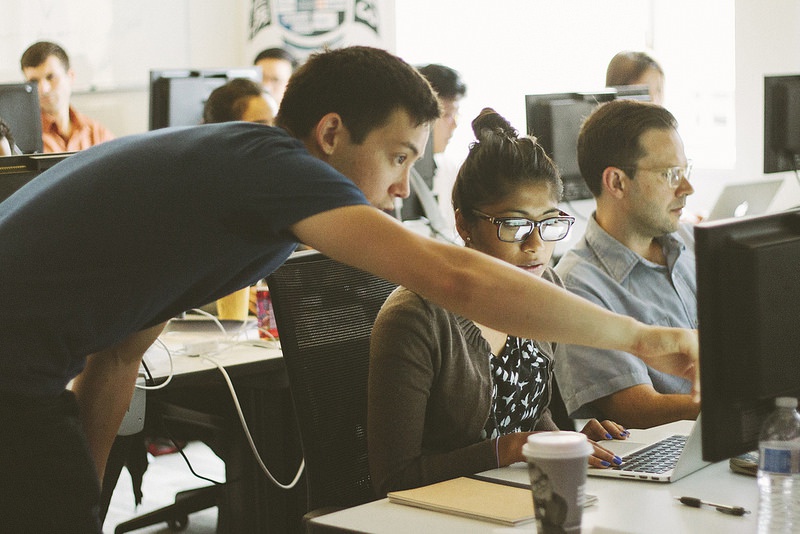 Developer teaching student