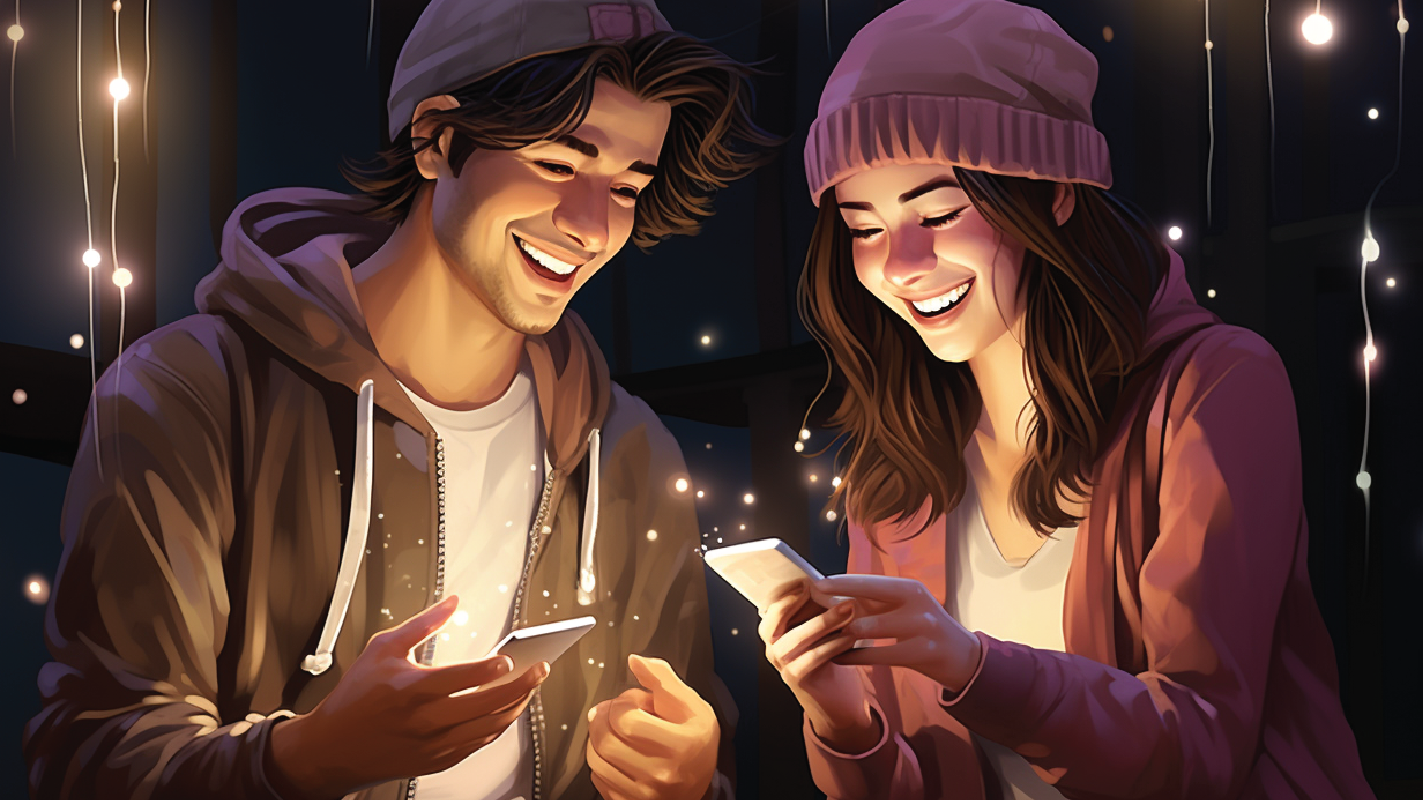 two people looking a their mobile device.