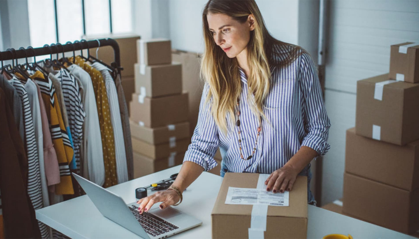 woman preparing a package