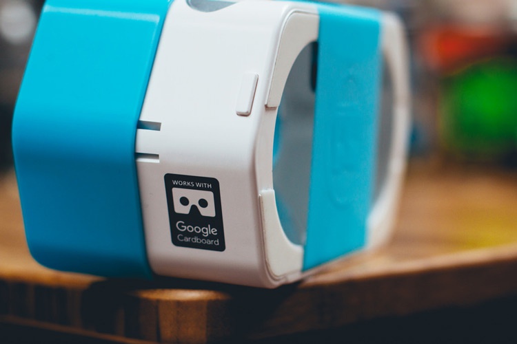 A mobile VR viewer: I am Cardboard sitting on a table at the Yeti office.
