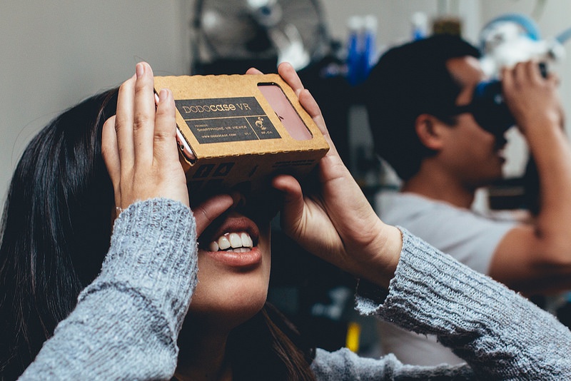 Ellie testing Tiny Eye on a Google Cardboard