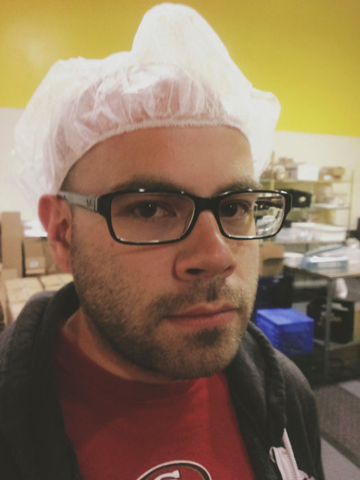 rudy in a hairnet