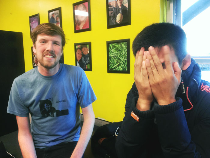 alex and geoff getting ready