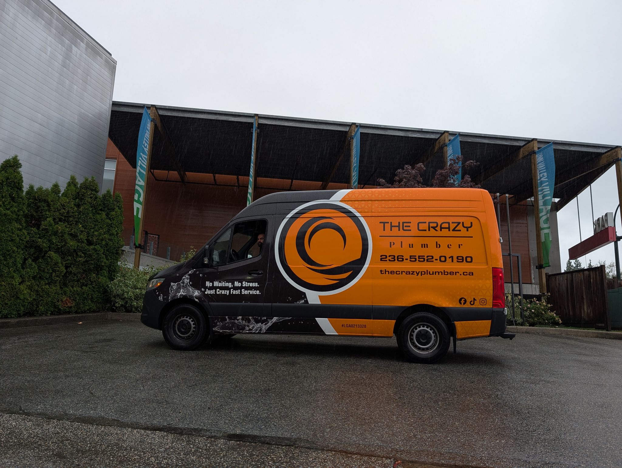 The Crazy Plumber service van near Lynn Valley Village in North Vancouver, BC