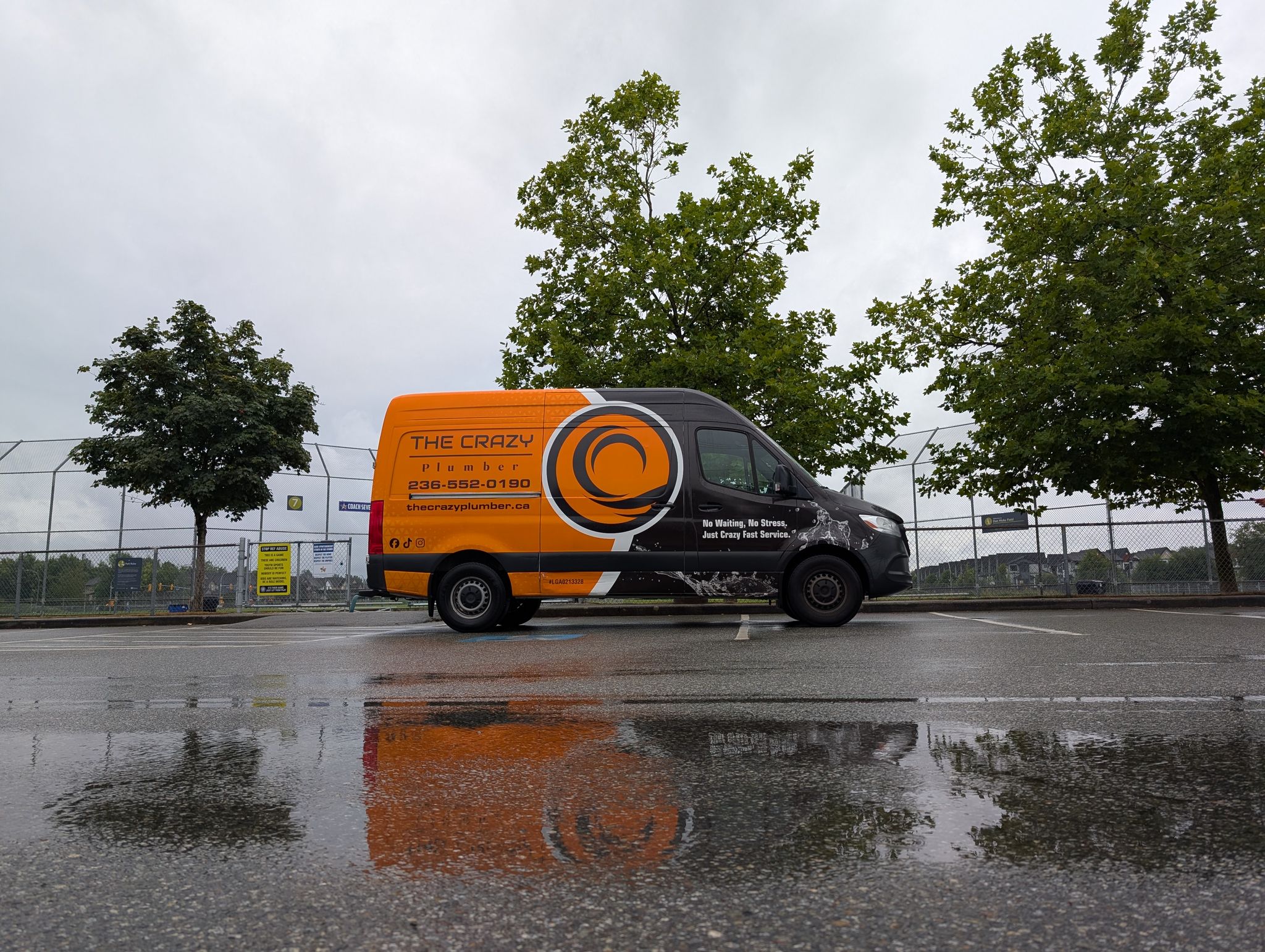 The Crazy Plumber service van near Pitt Meadows Athletic Park in Pitt Meadows, BC