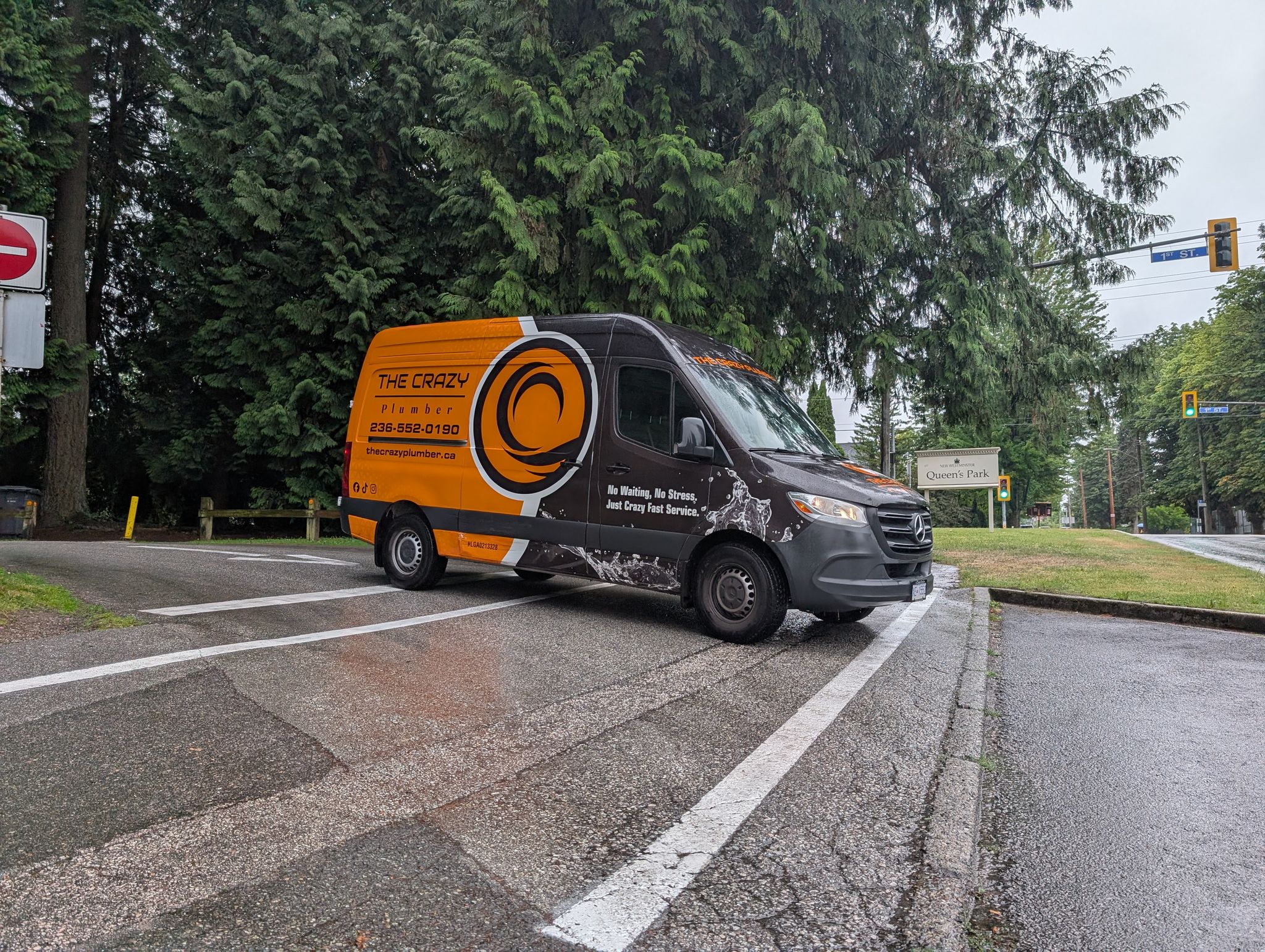 The Crazy Plumber service van near Queen's Park in New Westminster, BC