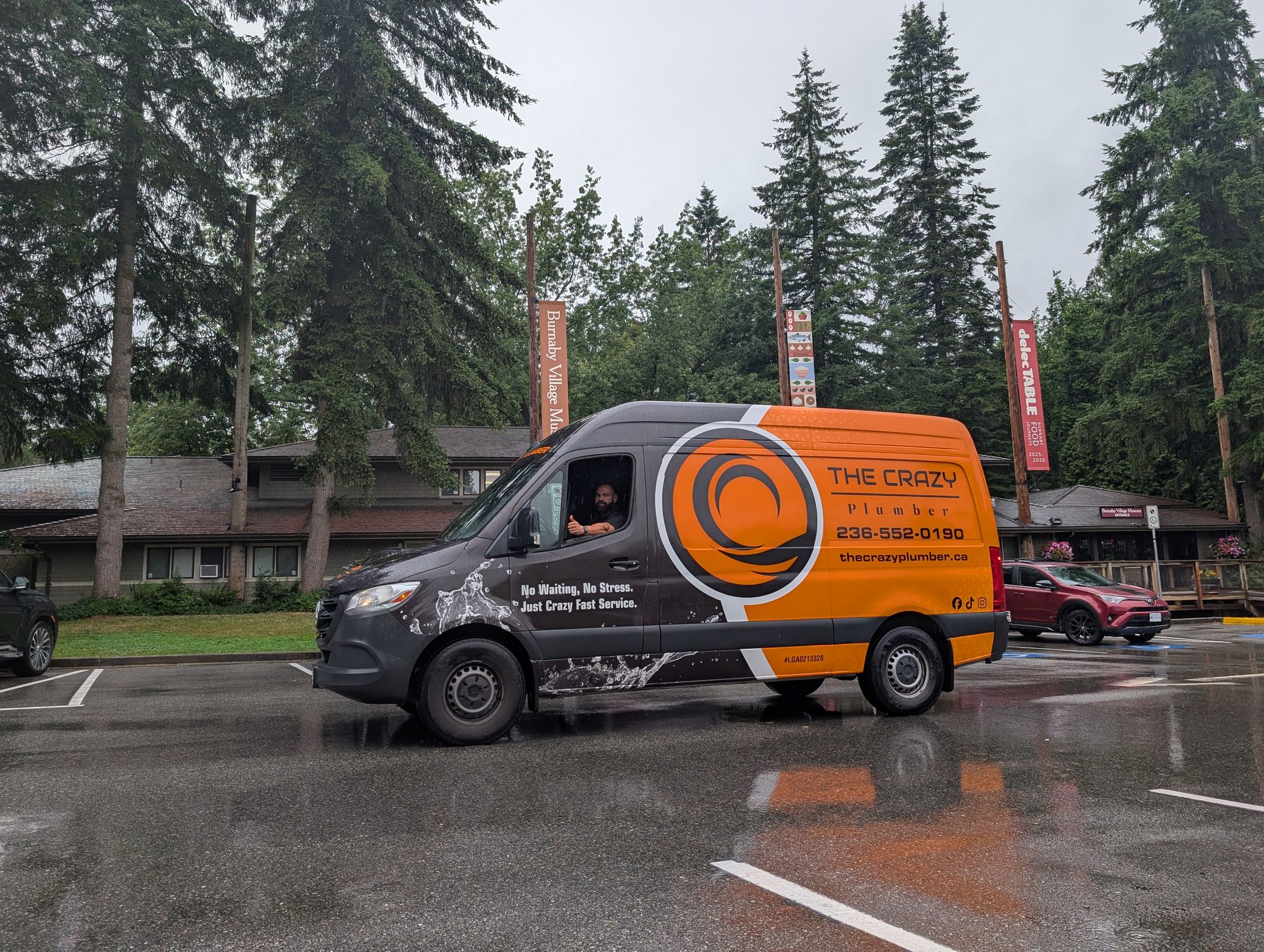 The Crazy Plumber service van near Burnaby Village Museum in Burnaby, BC