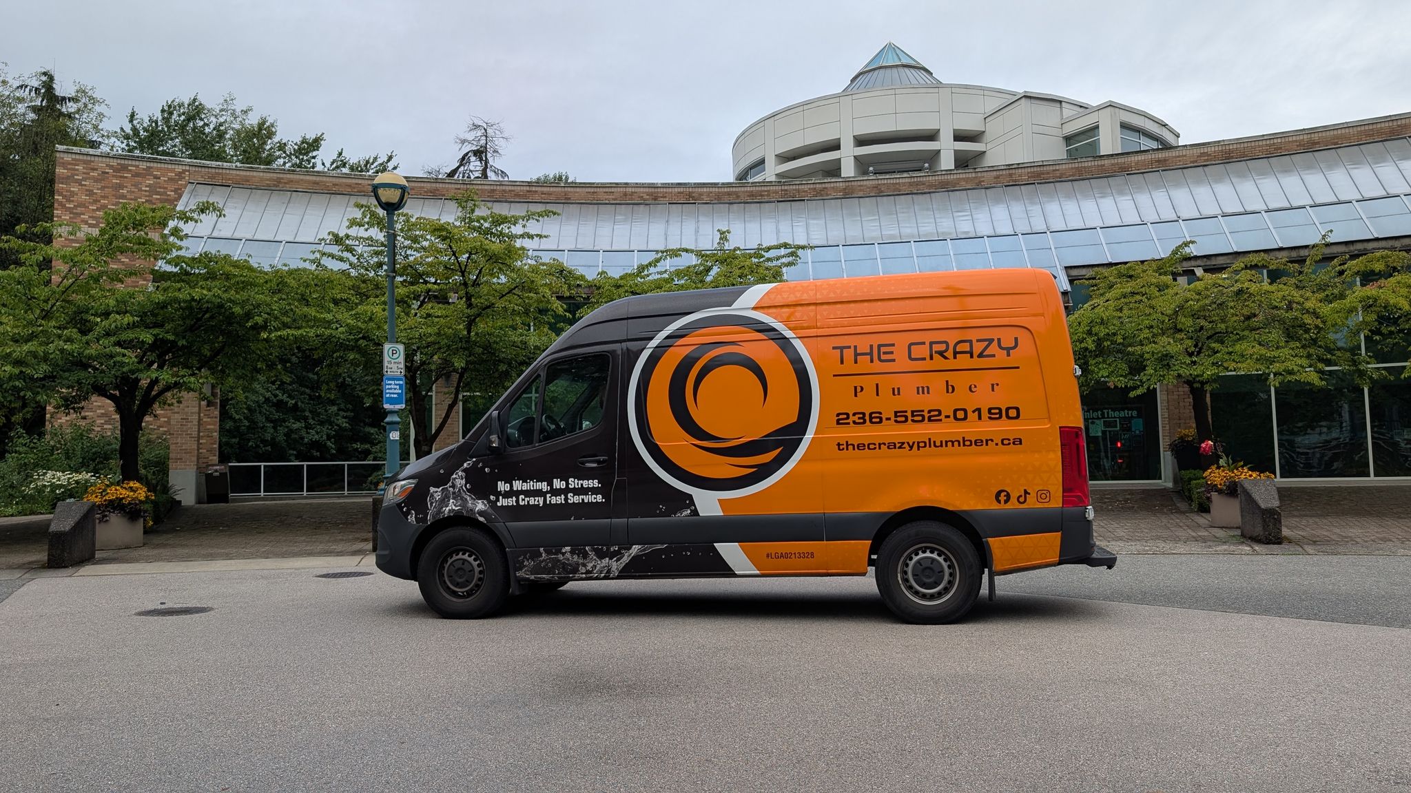 The Crazy Plumber service van near Port Moody City Hall in Port Moody, BC