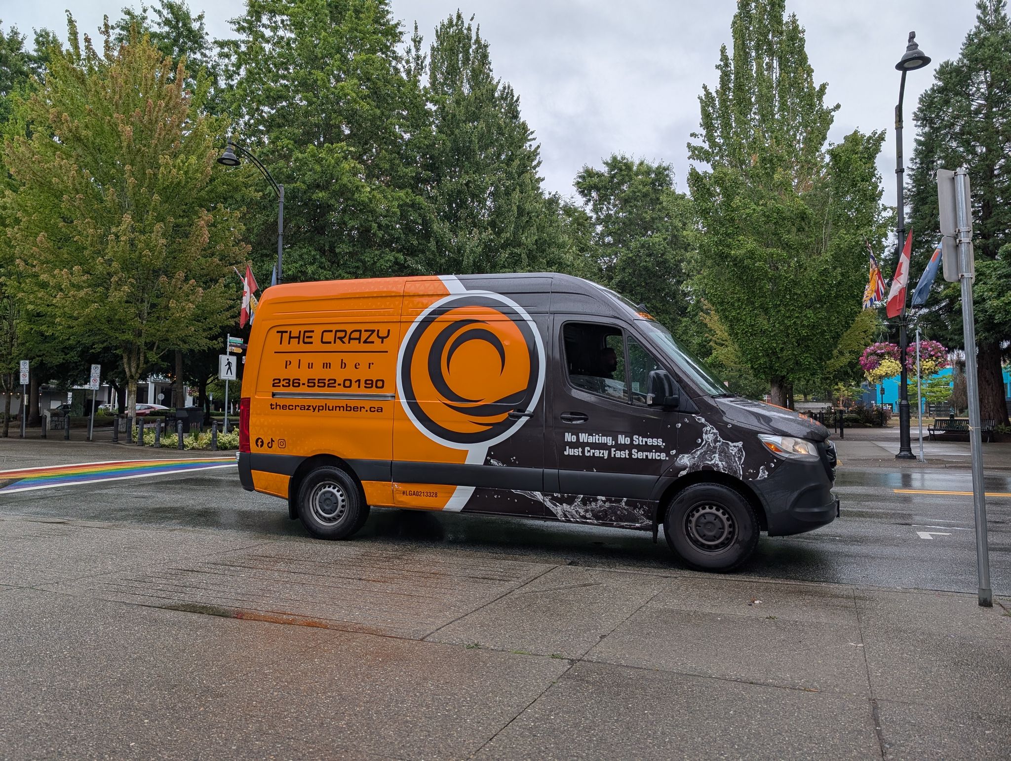 The Crazy Plumber service van near Memorial Peace Park in Maple Ridge, BC