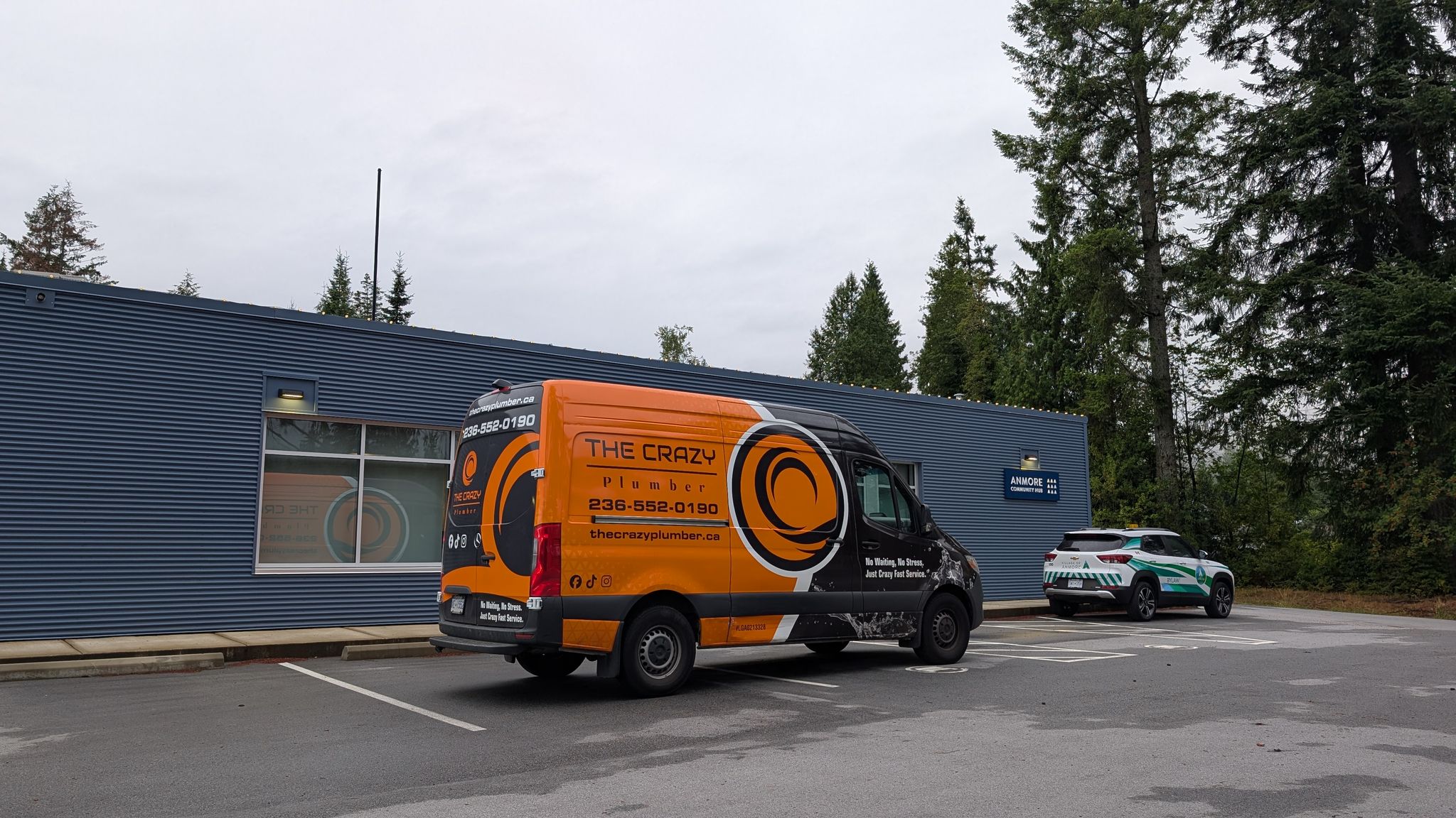 The Crazy Plumber service van near the Anmore Community Hub in Anmore, BC