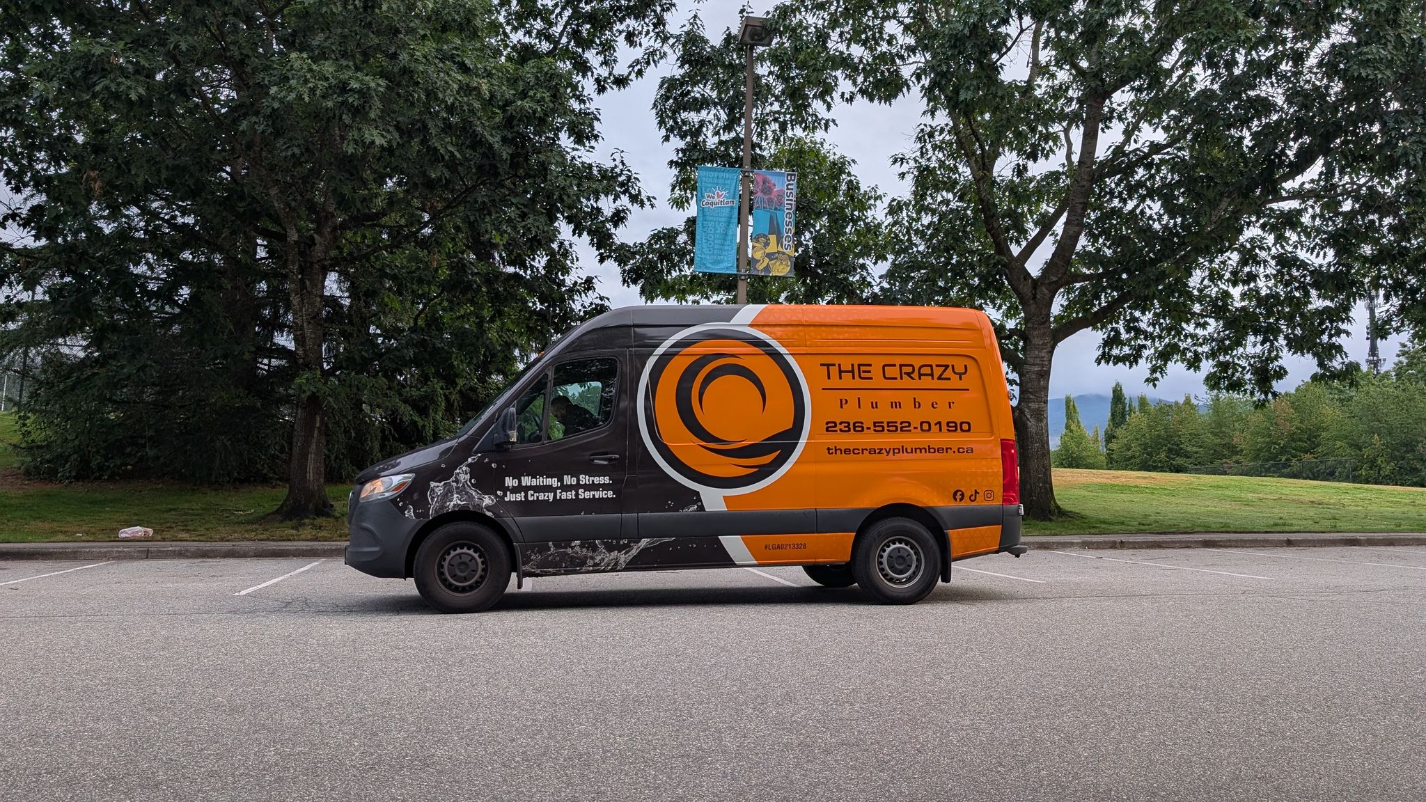 The Crazy Plumber service van near Town Centre Park in Coquitlam, BC