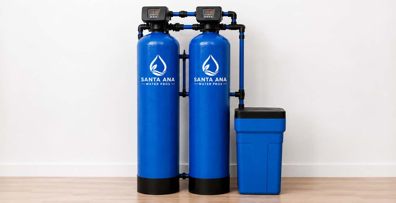 Water softener and whole-house water filter system in a Santa Ana home
