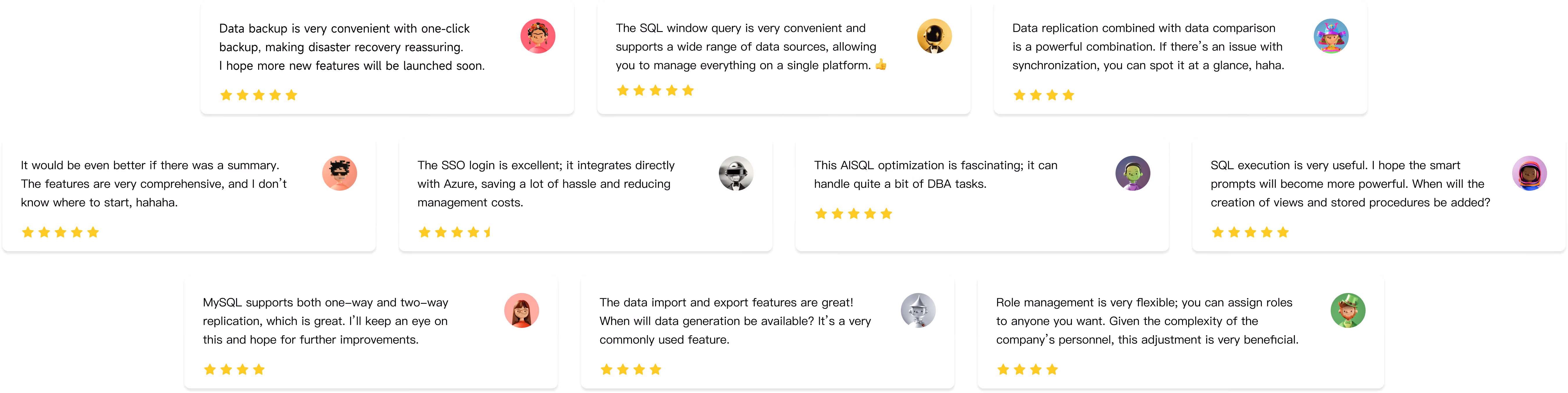 NineData customer testimonials illustration