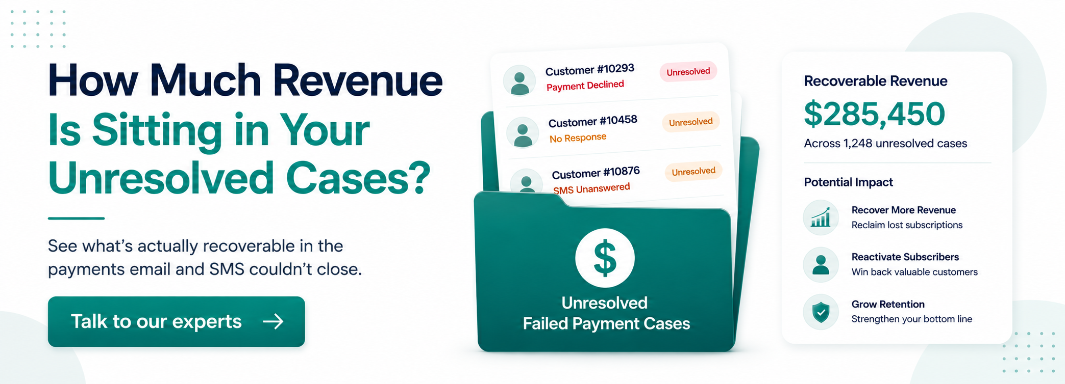 Folder of unresolved failed payment cases representing lost subscription revenue