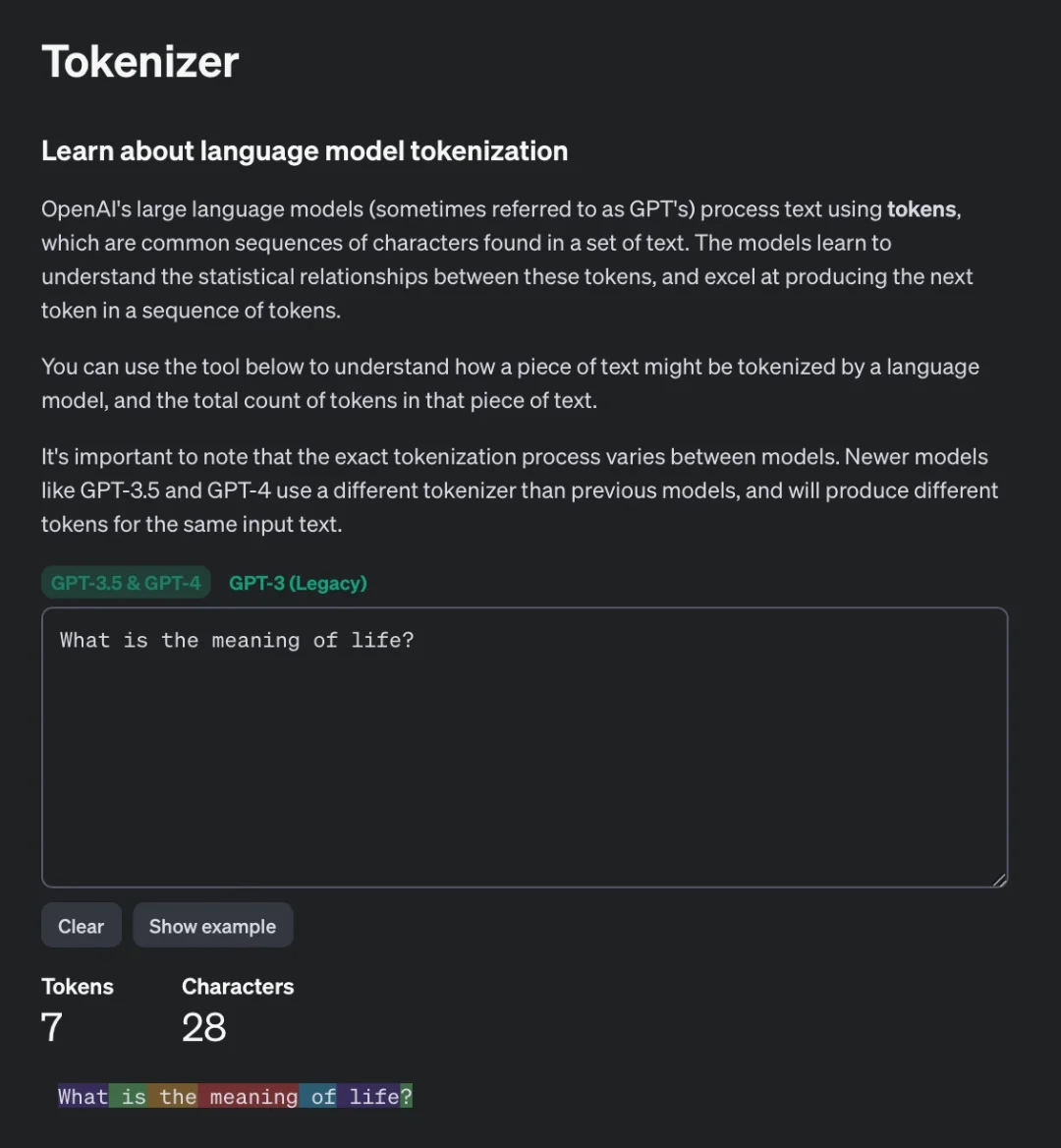 Visual representation of tokensizer, showcasing how to interact with language models for educational purposes.