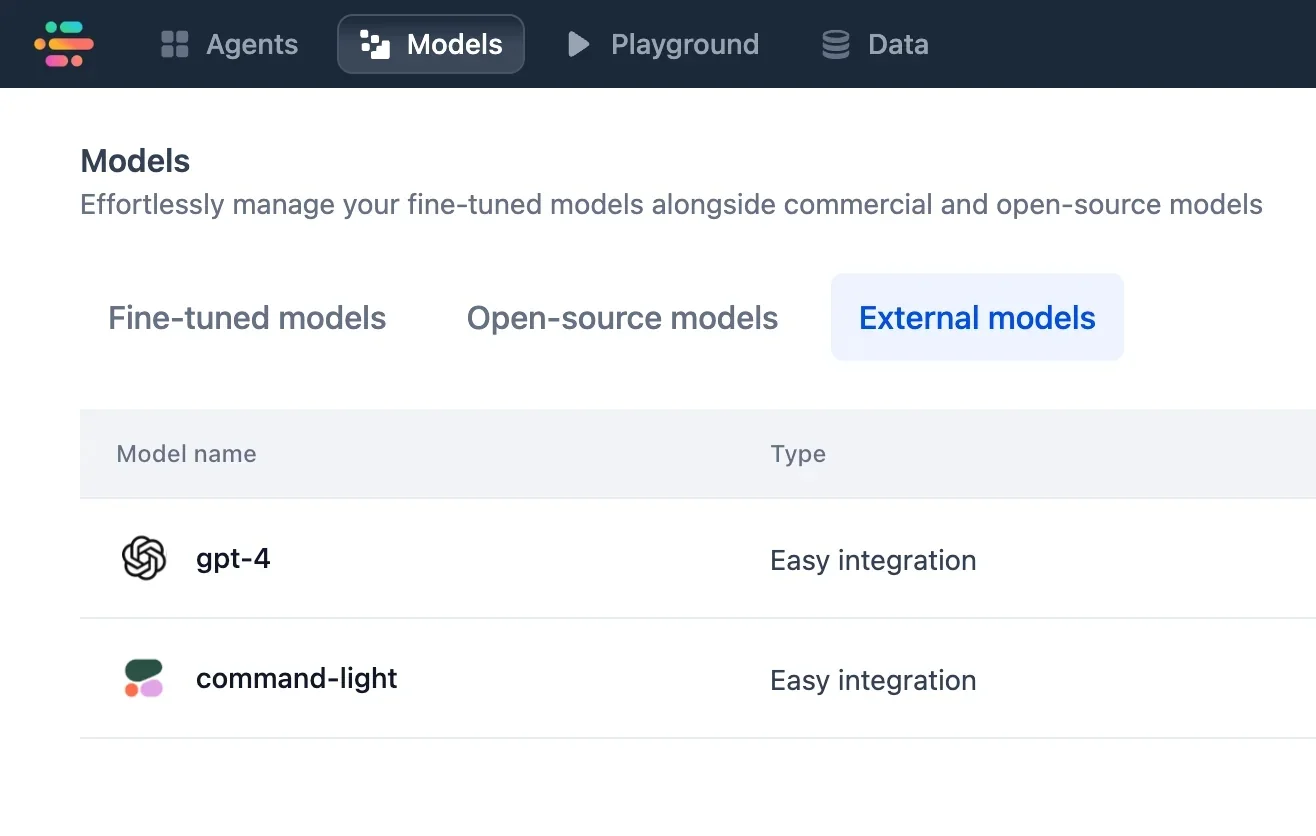External models used in kore ai's productivity suite.