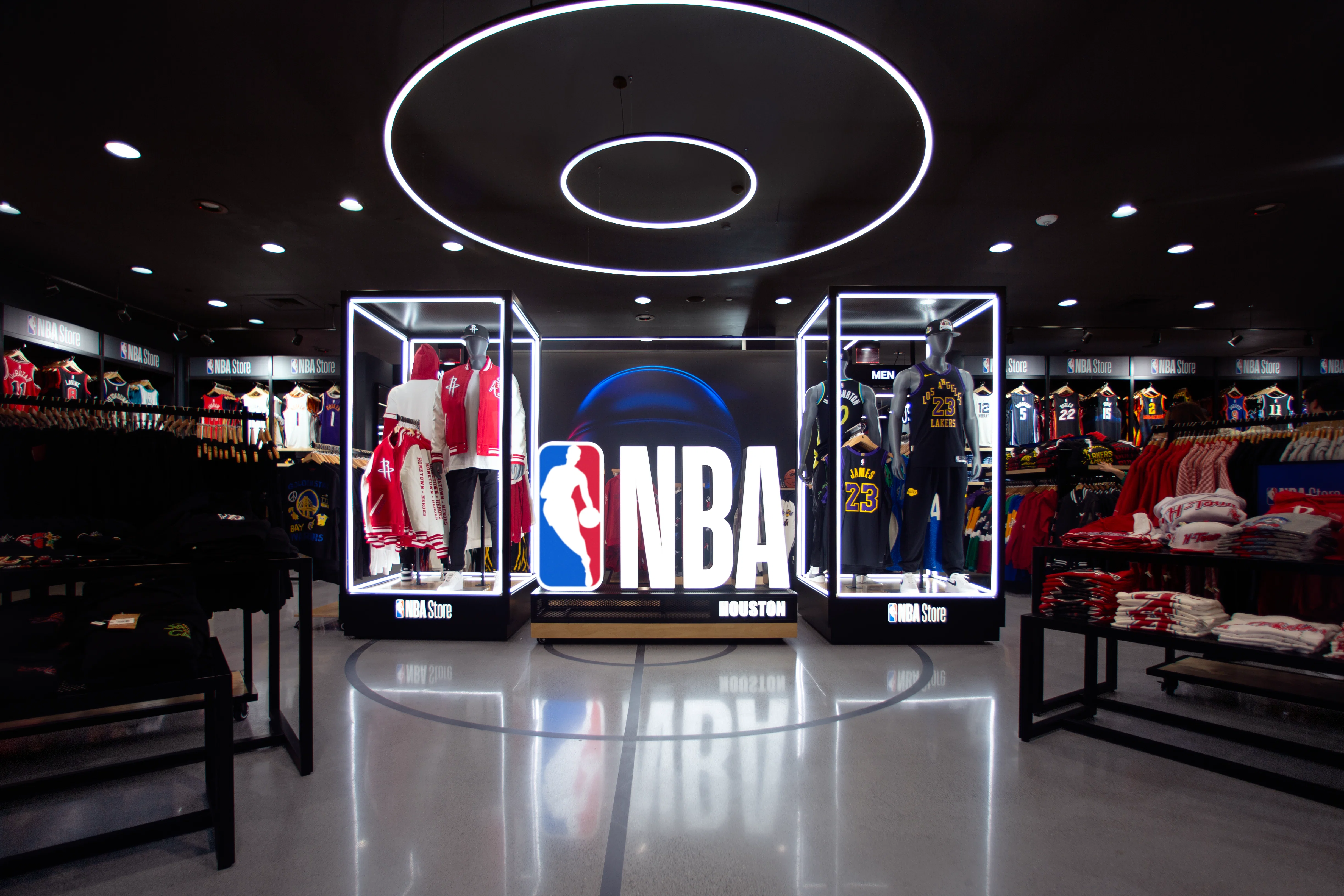 Interior of the NBA Flagship Store immersive retail experience built by Next/Now