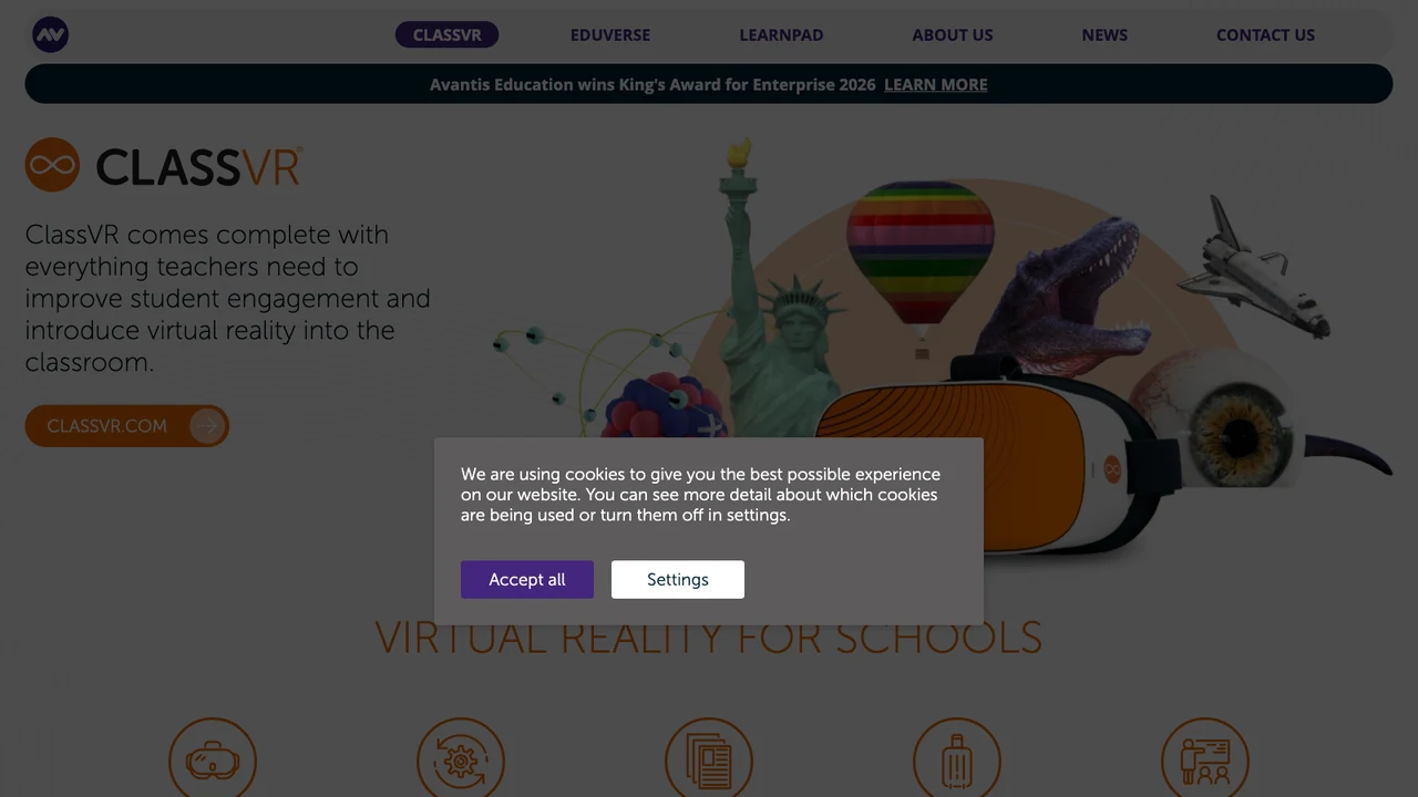 Avantis Education ClassVR page, Virtual Reality For Schools