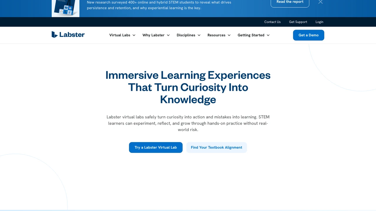 Labster website showing its virtual lab catalog