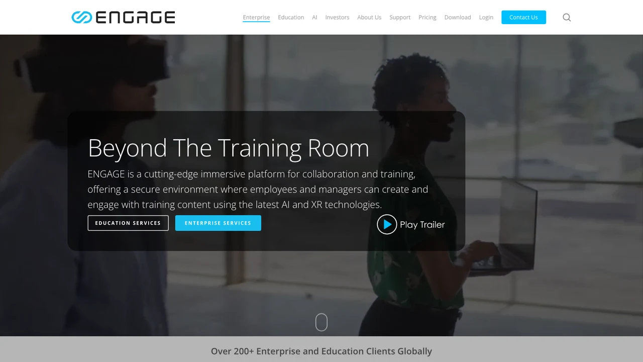 ENGAGE XR website, headed Beyond The Training Room
