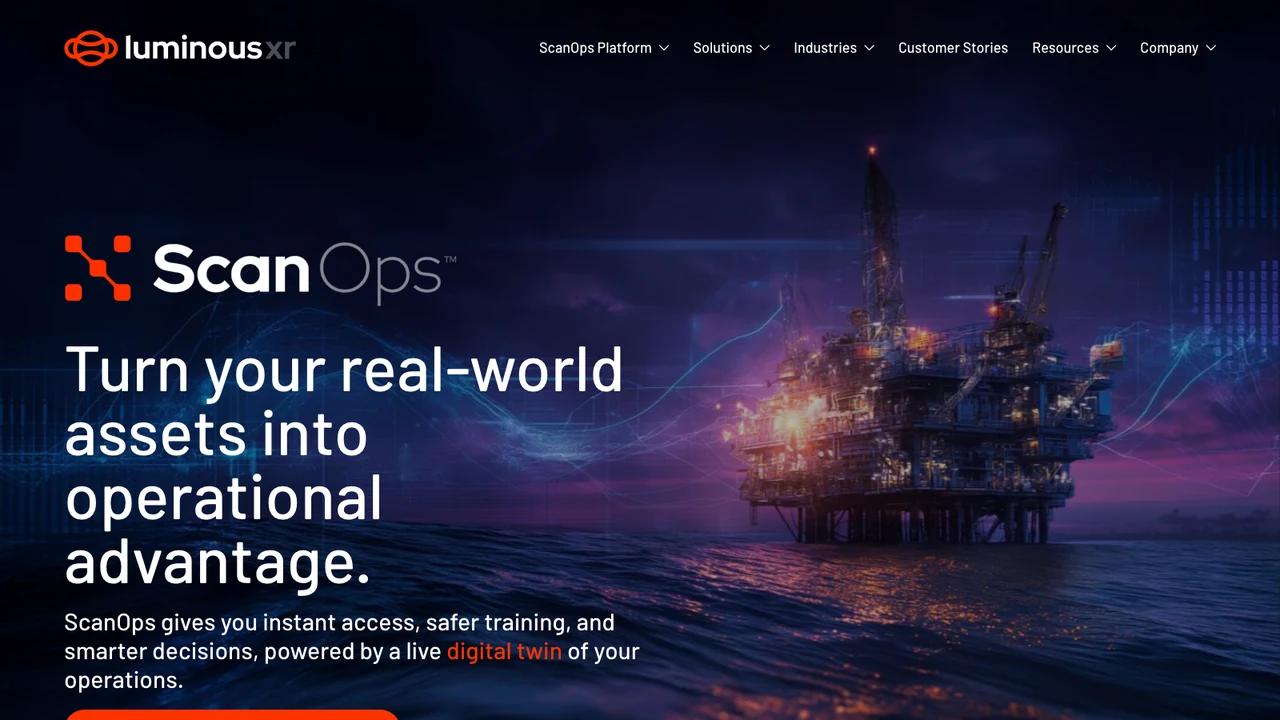 Luminous XR website, headed ScanOps, over an offshore platform