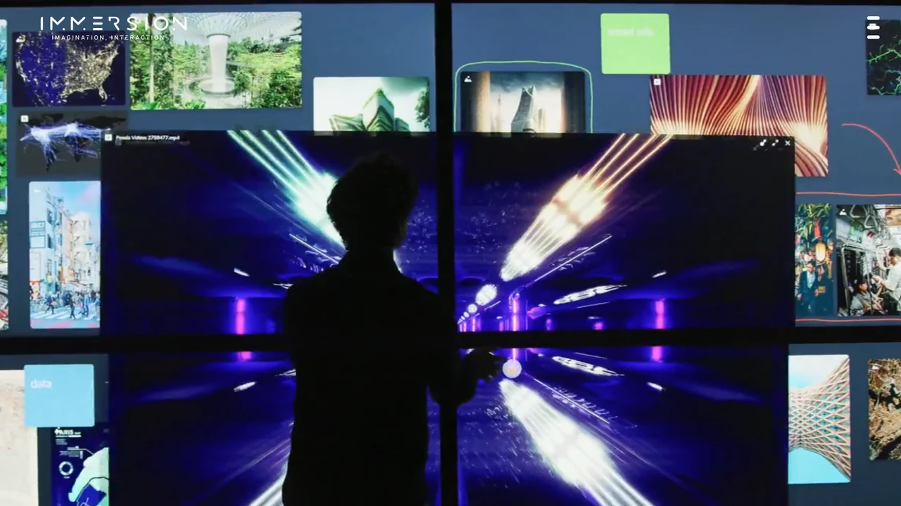 Immersion website, showing a person in front of a multi-screen immersive visualization wall