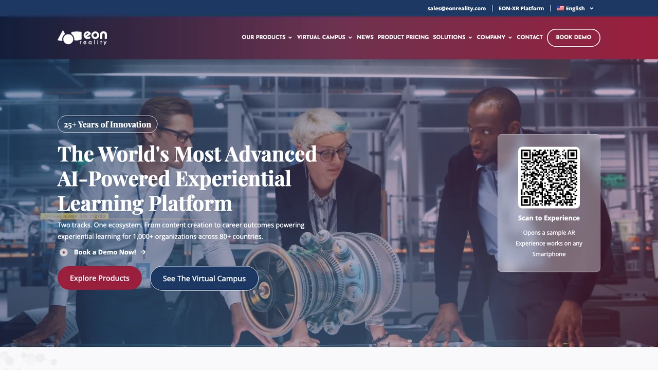 EON Reality website, headed AI-Powered Experiential Learning Platform