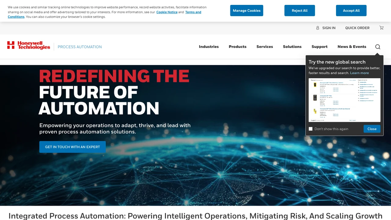 Honeywell Process Automation website homepage