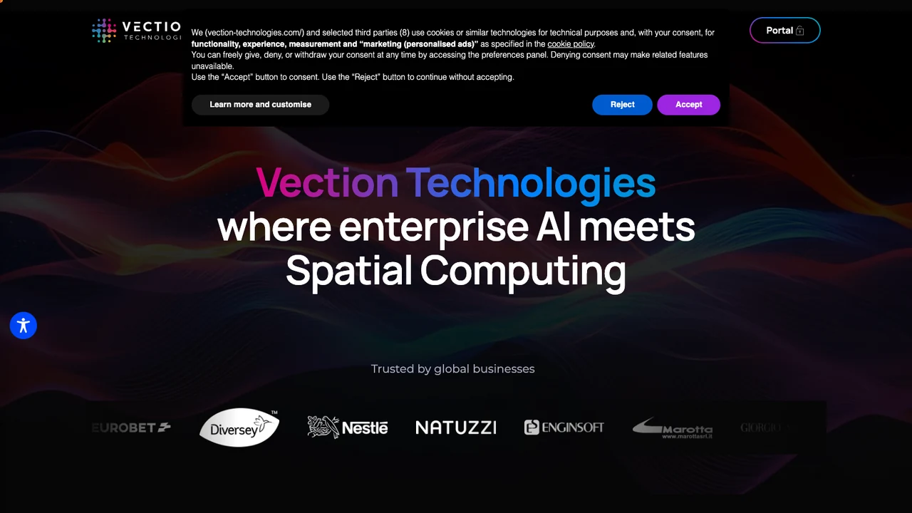 Vection Technologies website, headed where enterprise AI meets Spatial Computing
