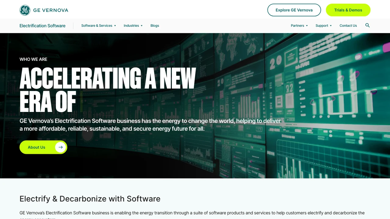GE Vernova Electrification Software website, headed Accelerating a New Era