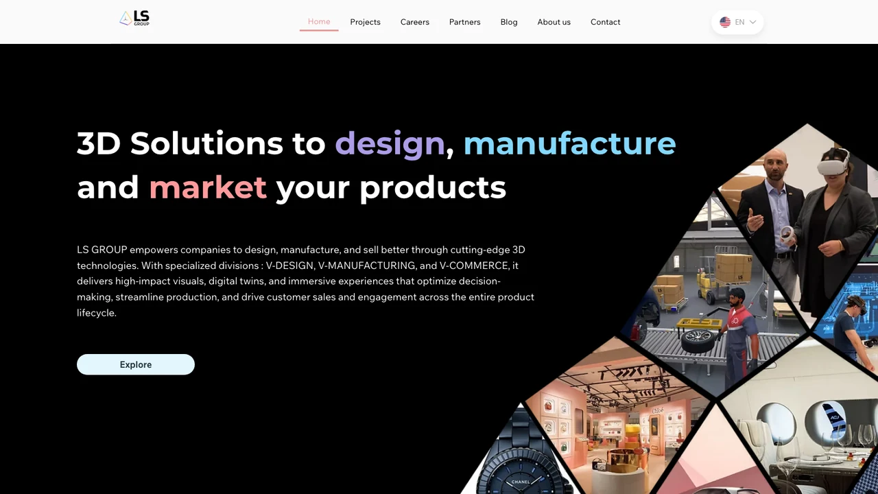 LS Group website, headed 3D Solutions to design, manufacture and market your products