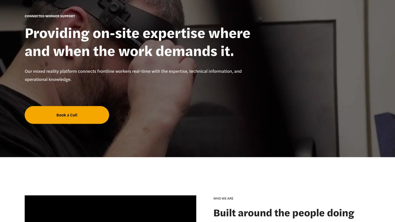 Kognitiv Spark website homepage, headed Providing on-site expertise where and when the work demands it, showing a technician wearing a headset.